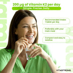 VitaStrong Vitamin K2 200 mcg, hochdosiert, 1 Tablette täglich, 450 Tabletten, Knochengesundheit, Unterstützung von Knochen und Muskeln, Nahrungsergänzungsmittel, Premium Qualität, 100% vegan und saubere Formel