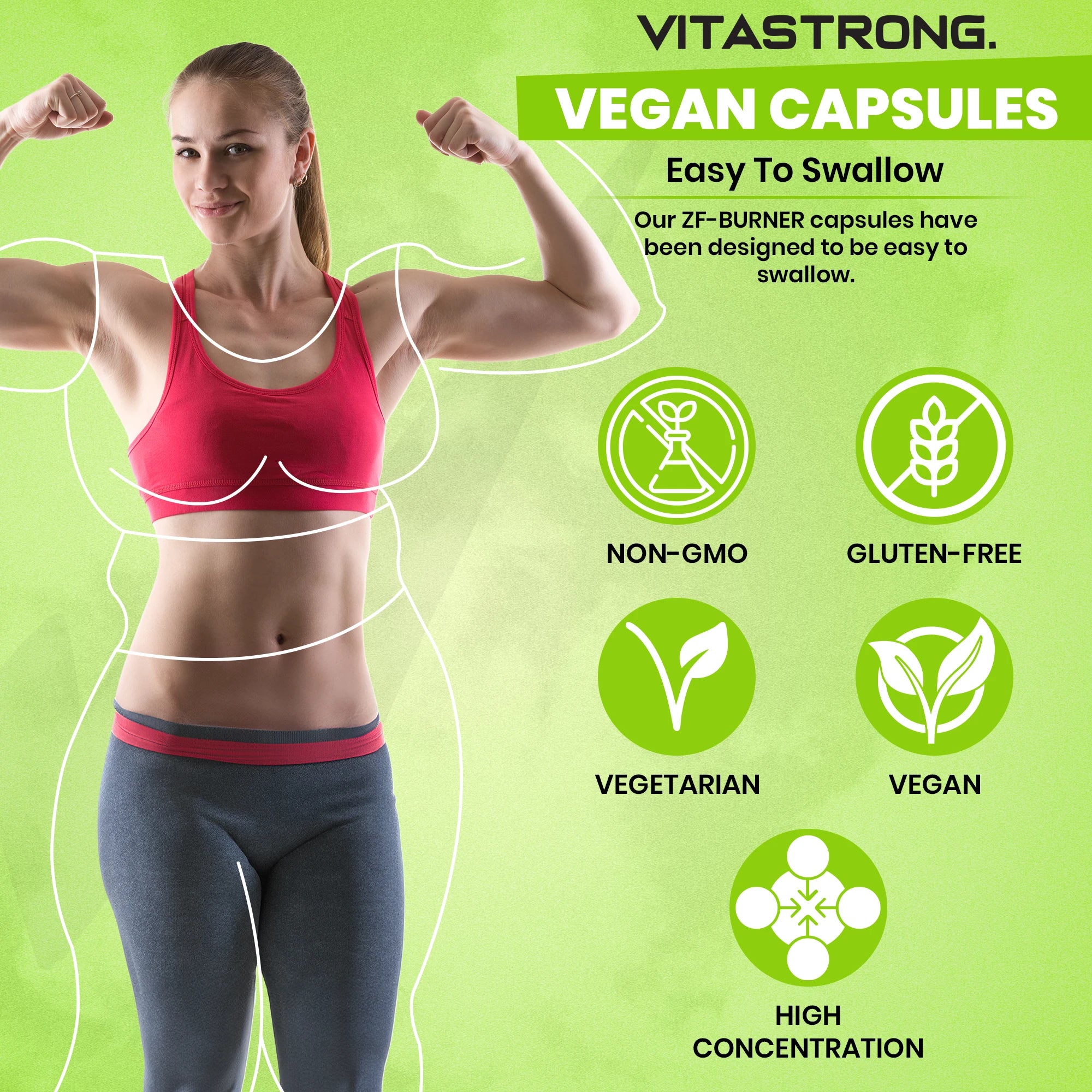 Fatburner Z-F Vitastrag-Schlankheitskapseln, Fettverbrennungsergänzung für Männer und Frauen, Rhodiola Rosea, Chrompikolinat, Koffein, Chili, Jod, Vitamin B3 Reines Niacin