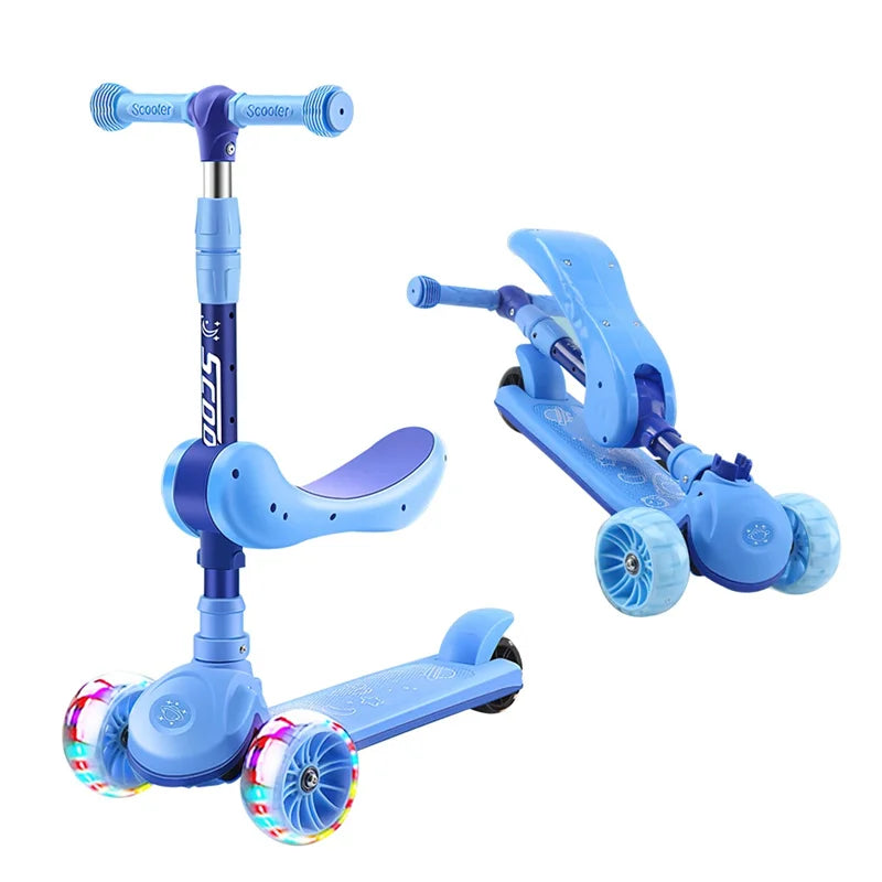 Kinder E-Scooter mit LED-Lichtern & leicht faltbarer Roller, Tri-Slider Speeder Push Scooter mit verstellbarem Lenker