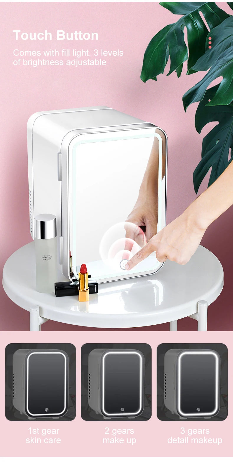 Mirror Car Refrigerator Home Small Fridge Mask For Makeup Cosmetics Home Refrigerator Cooling With LED Light Refrigerator For Makeup 4L/6L EU