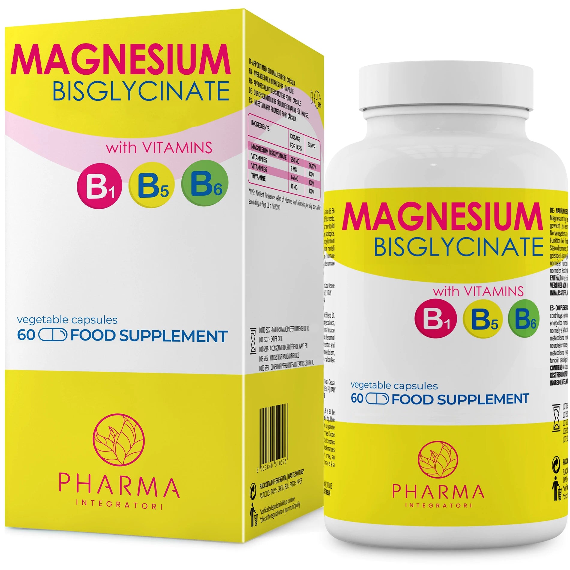 Magnesiumbisglycinat-Kapseln mit Vitamin B6, Vitamin B1, Vitamin B5 – Magnesium pur Bisglycinat bei geistiger Müdigkeit – Magnesiumbisglycinat 250 mg – Magnesiumbisglycinat Hauptbild
