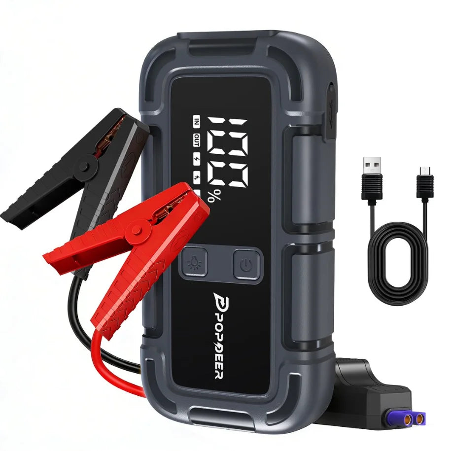 POPDEER PD-J06 4000A Starthilfe, 12V Auto Starthilfe mit LCD-Display Dual USB für 10.0L Benzin/8.0L Diesel LKW Wohnmobil Boot