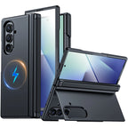 Geeignet für Magsafe, Scharnierschutz, Displayschutz, integrierter versteckter Ständer, schlanke, stoßfeste Handyhülle für Galaxy Z Fold 7 – Schwarz