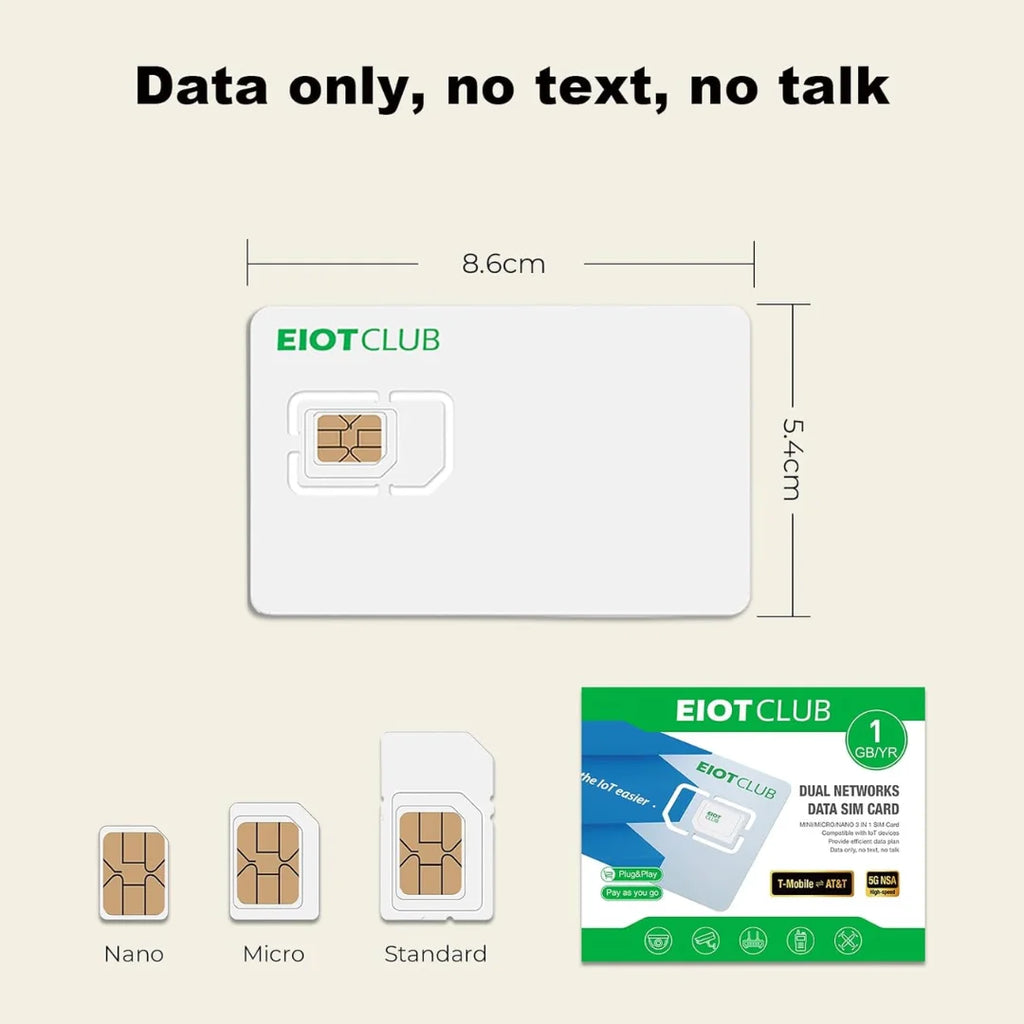 EIOTCLUB USA Prepaid SIM-Karte 1GB AT&T, T-Mobile, High-Speed-Netzwerk, Nur-Daten-SIM für Telefon, Überwachungskamera, Router, Hotspot
