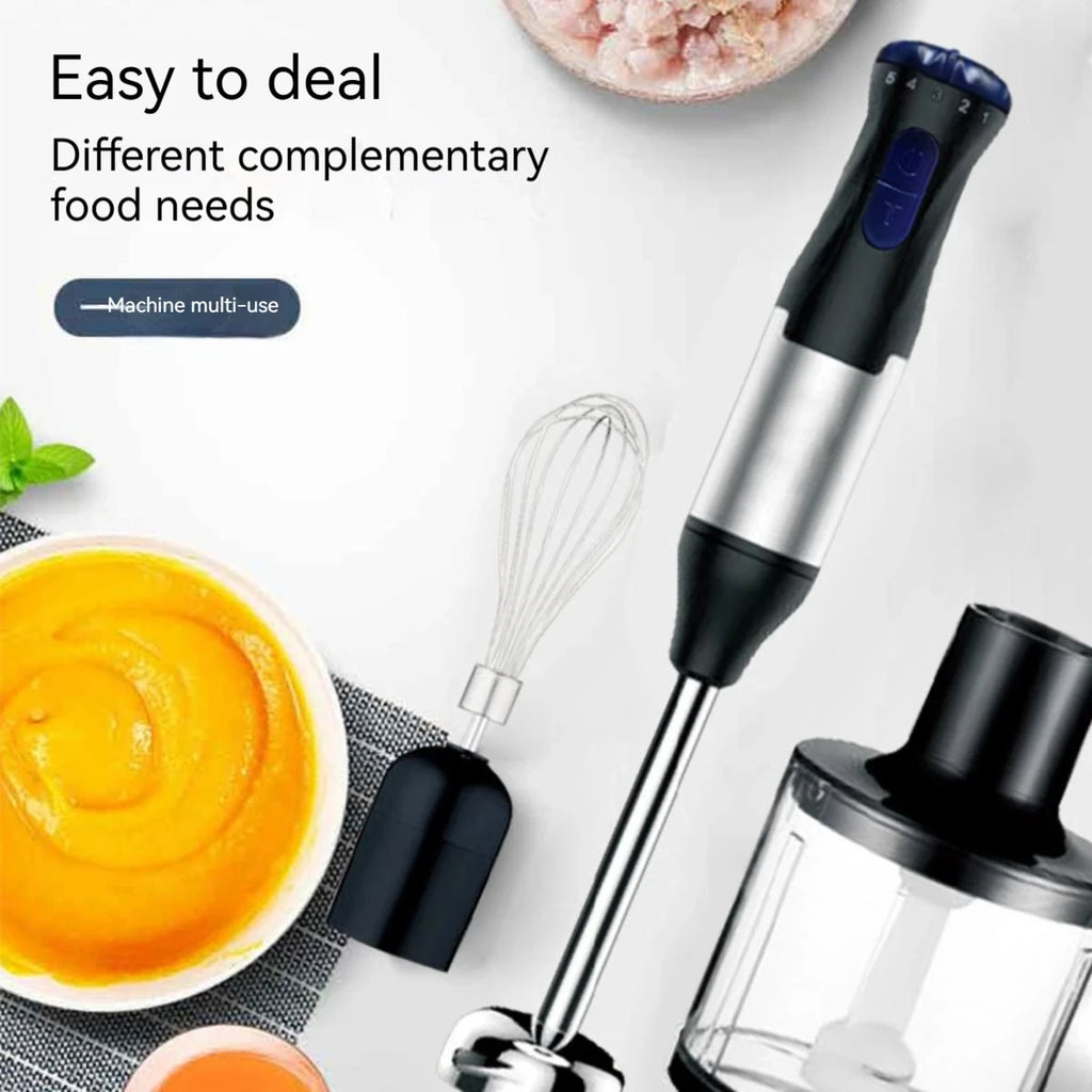 1000W Hochleistungs-4-in-1-Handmixer, Multifunktions-Edelstahlmixer, Gemüse- und Fleischhacker, Schneebesen und Eierschläger, Smoothie- und Milchshake-Set, Babynahrungszubereiter, Elektrischer Küchenmixer für Zuhause, All-in-One-Fleischwolf
