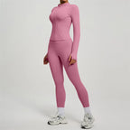 SVEIC Damen Zweiteiliger Trainingsanzug Yoga Set Langarmjacke High Waisted Leggings Atmungsaktive Sportkleidung Für Frauen