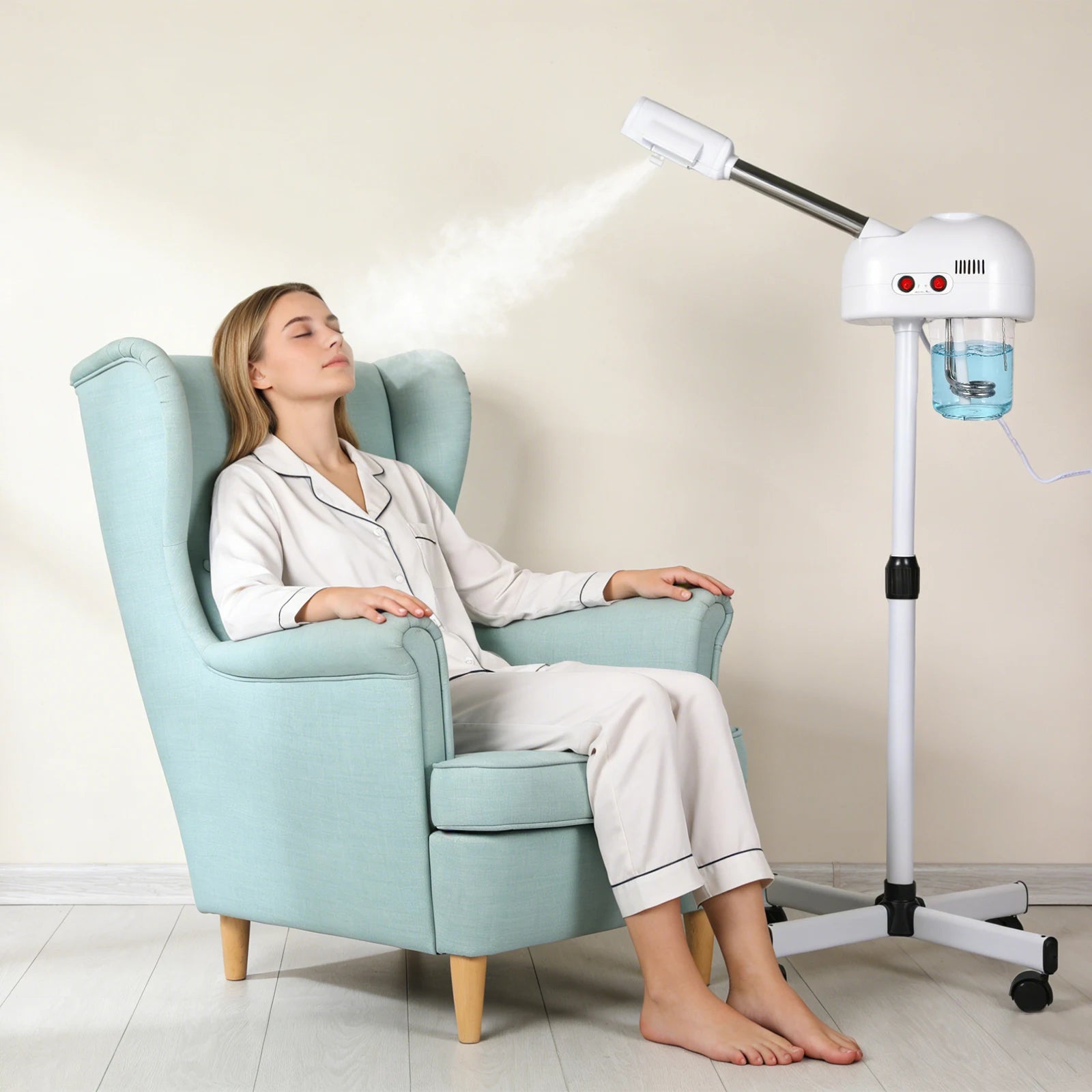 700ml 800W 2-in-1 Ozon-Gesichtsdampfer Gesichtsbefeuchtungsgerät Dichter Nebel Schnelle Vernebelung Hohe Kapazität Drehbarer Düse für Salon Beauty Spa