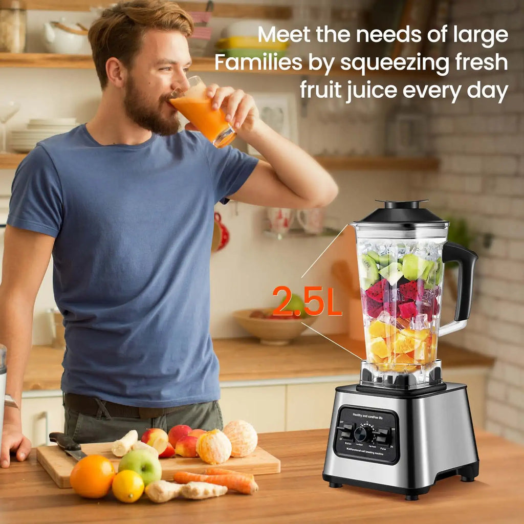 OWJHE 2700RPM 6000W Leistungsstarker Standmixer Entsafter Smoothie Maker Tischmixer 2.5L Behälter Küchenmaschine für Eis Nüsse Früchte