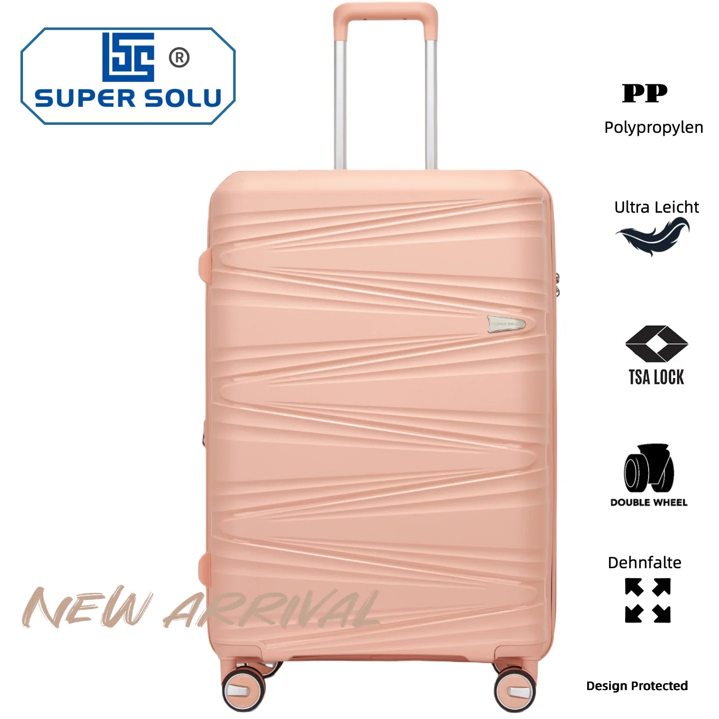 SUPER SOLU Berlin series: XL 28 inch/74 cm hard case expandable, PP easily weight suitcase with water-repellent zipper, TSA & 360 ° double roll premium check luggage 106L-shipping from DE