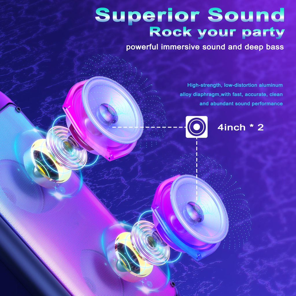 Kabelloser Bluetooth-Lautsprecher, Karaoke-Maschine mit 2 Mikrofonen, Karaoke-Partylautsprecher für Zuhause mit LED-Licht