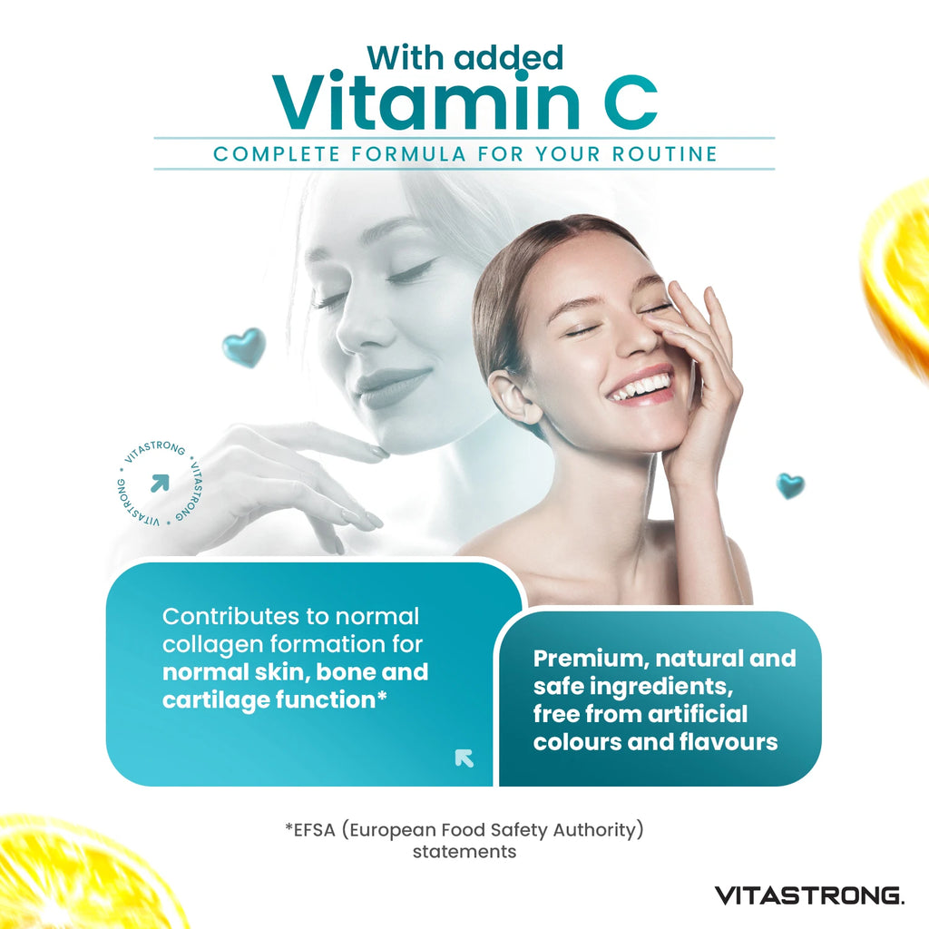 Vitastrong Meereskollagen 2000mg Patentiert – Typ 1 & 2 Collyss® & Cartidyss® – 180 Tabletten – Meereskollagen mit Hyaluronsäure – mit Vitamin C – Effektive Formel – Premium Qualität