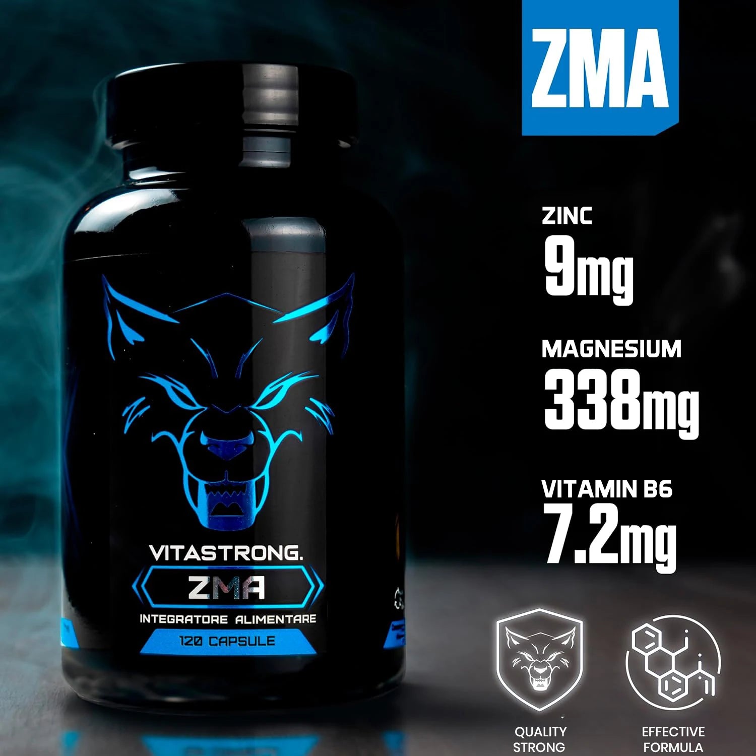 ZMA Nahrungsergänzungsmittel Vitastrong Dosis extra hoch mit Vitamin B6 Hochdosiert, Zink und Magnesiumcitrat, 120 Magnesium B6 Zink Kapseln für Energiestoffwechsel und Müdigkeitsreduzierung