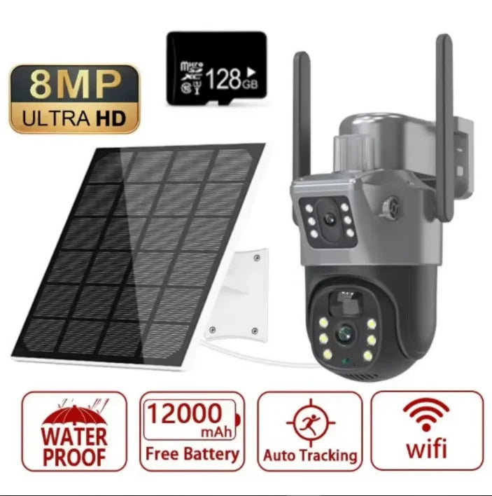 4K 8MP Dual-Objektiv PTZ Solarkamera Dual-Screen PIR Menschliche Verfolgung Outdoor WIFI Sicherheits-CTV Überwachungs-IP-Kamera