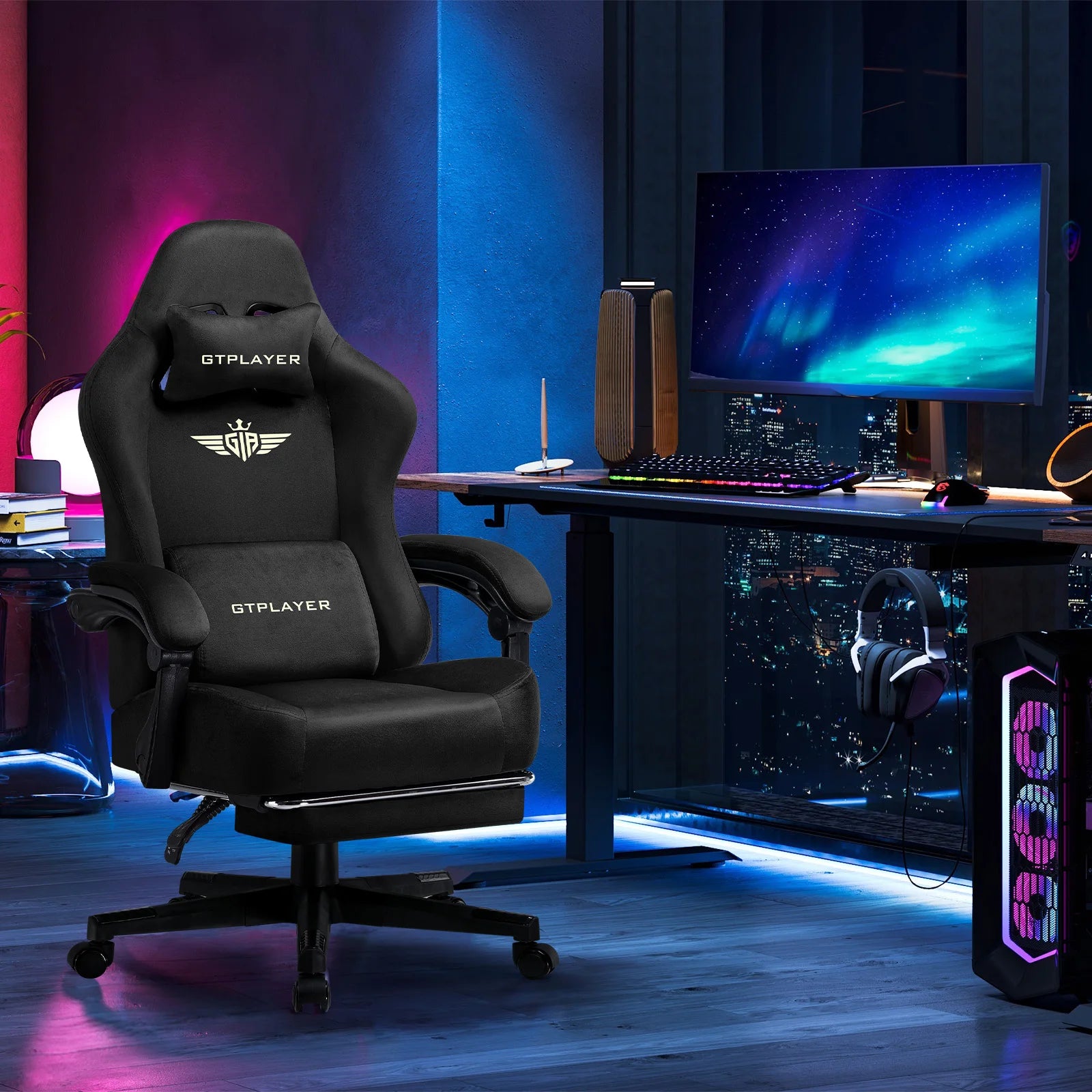 GTPLAYER Gaming-Stuhl Atmungsaktiver Bürostuhl Bürostuhl Ergonomisch Hochwertiger Stoff Ergonomischer PC-Stuhl
