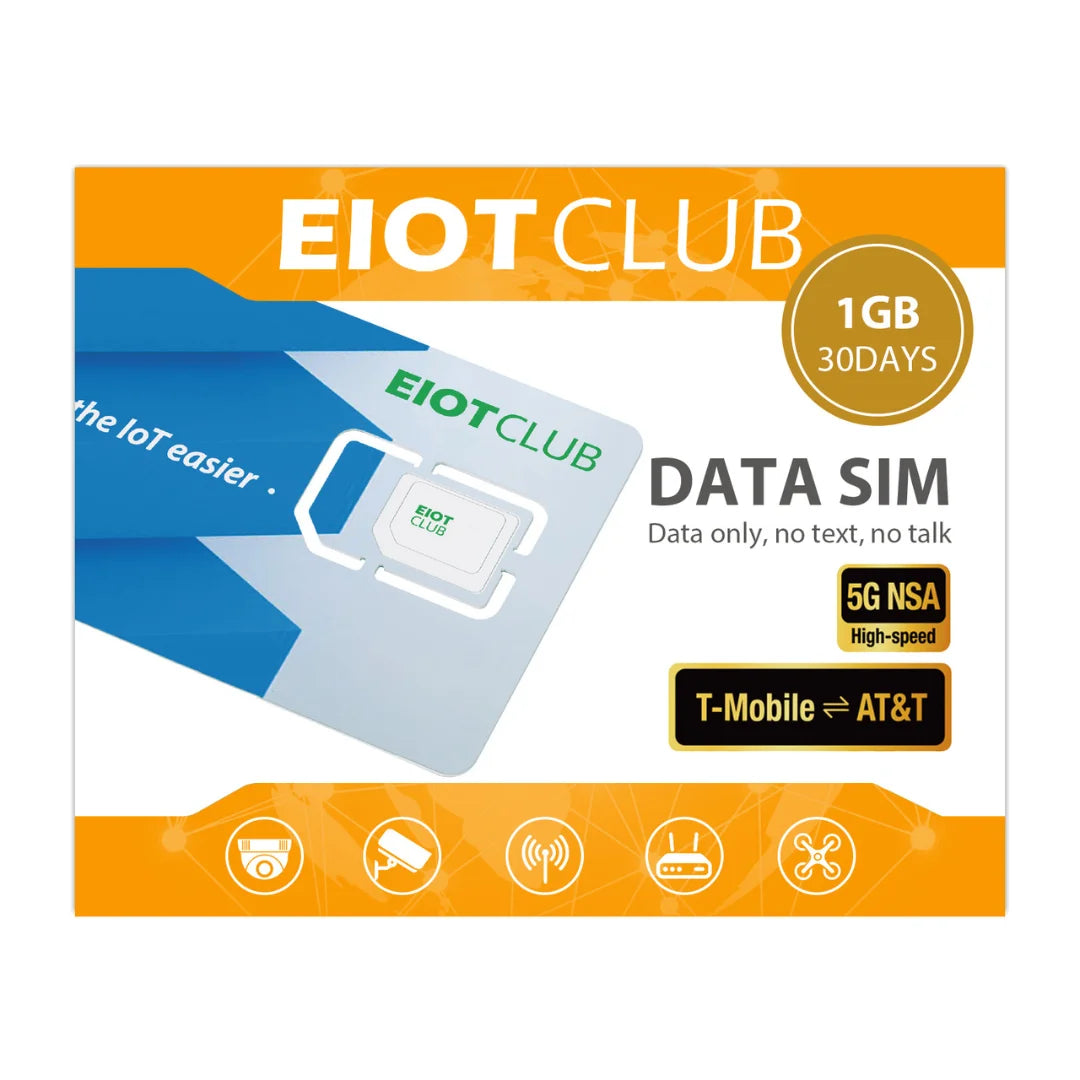 EIOTCLUB USA Prepaid SIM-Karte 1GB AT&T, T-Mobile, High-Speed-Netzwerk, Nur-Daten-SIM für Telefon, Überwachungskamera, Router, Hotspot