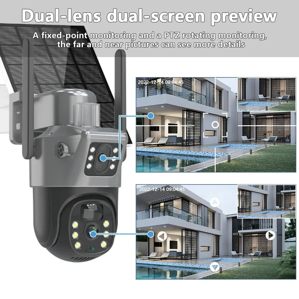 4K 8MP Dual-Objektiv PTZ Solarkamera Dual-Screen PIR Menschliche Verfolgung Outdoor WIFI Sicherheits-CTV Überwachungs-IP-Kamera