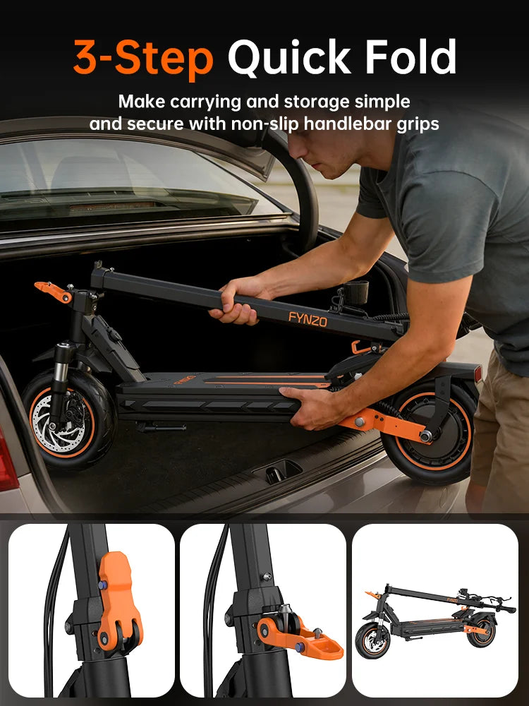 NFC Fynzo S11 Fold E-Scooter 1100W 15.6Ah 45km/h Max Speed Dual Suspension 10" Tubeless Tires 60km Range Front Suspension Fork