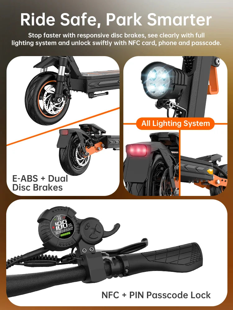 NFC Fynzo S11 Fold E-Scooter 1100W 15.6Ah 45km/h Max Speed Dual Suspension 10" Tubeless Tires 60km Range Front Suspension Fork