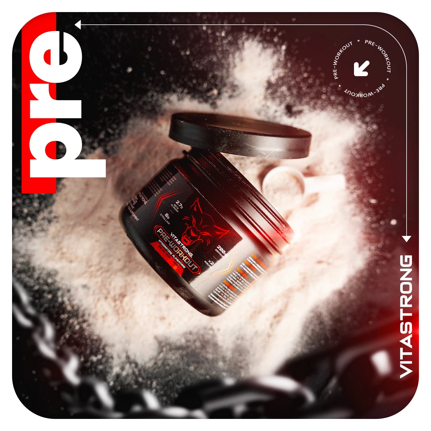 Pre-Workout Powerful 300g - Veganes Nahrungsergänzungsmittel mit L-Citrullin, Beta-Alanin, Koffein, Taurin, AstraGin, Panax Notoginseng, Vitastrong (24 Portionen, Orange Geschmack) - Hergestellt in Italien, Pre-Workout Nahrungsergänzungsmittel Pulver