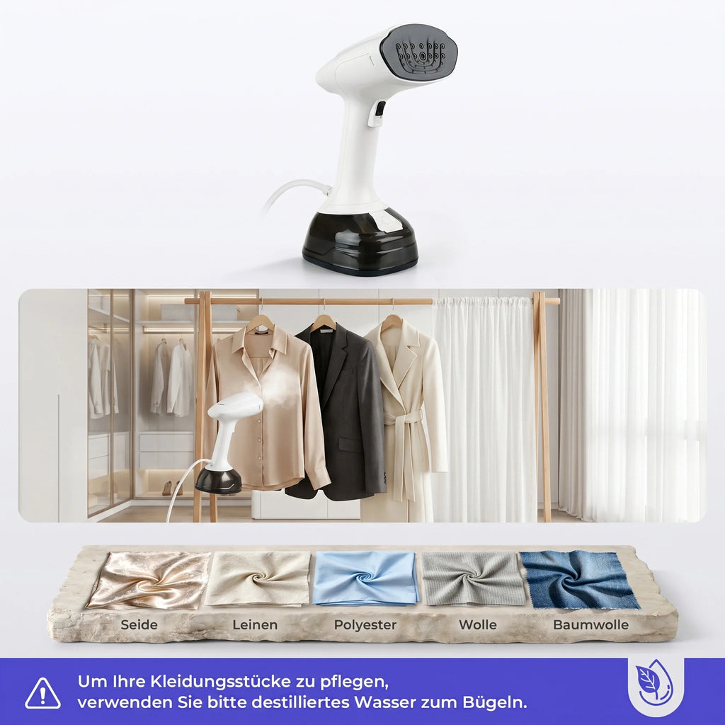 Tragbarer Dampfglätter 1800W Handdampfbügeleisen, 3 einstellbare Stufen 25-35g/min, Dampfbürste mit 400ml abnehmbarem Wassertank, 20s schnelle Aufheizzeit, für Reisen & Zuhause, Faltenentferner für Kleidung