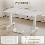 Devoko Elektrischer Schreibtisch, höhenverstellbar, 140x80 mit Rollen, Typ-C, Memory-Steuerung, Antikollision