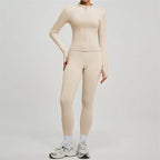 SVEIC Damen Zweiteiliger Trainingsanzug Yoga Set Langarmjacke High Waisted Leggings Atmungsaktive Sportkleidung Für Frauen