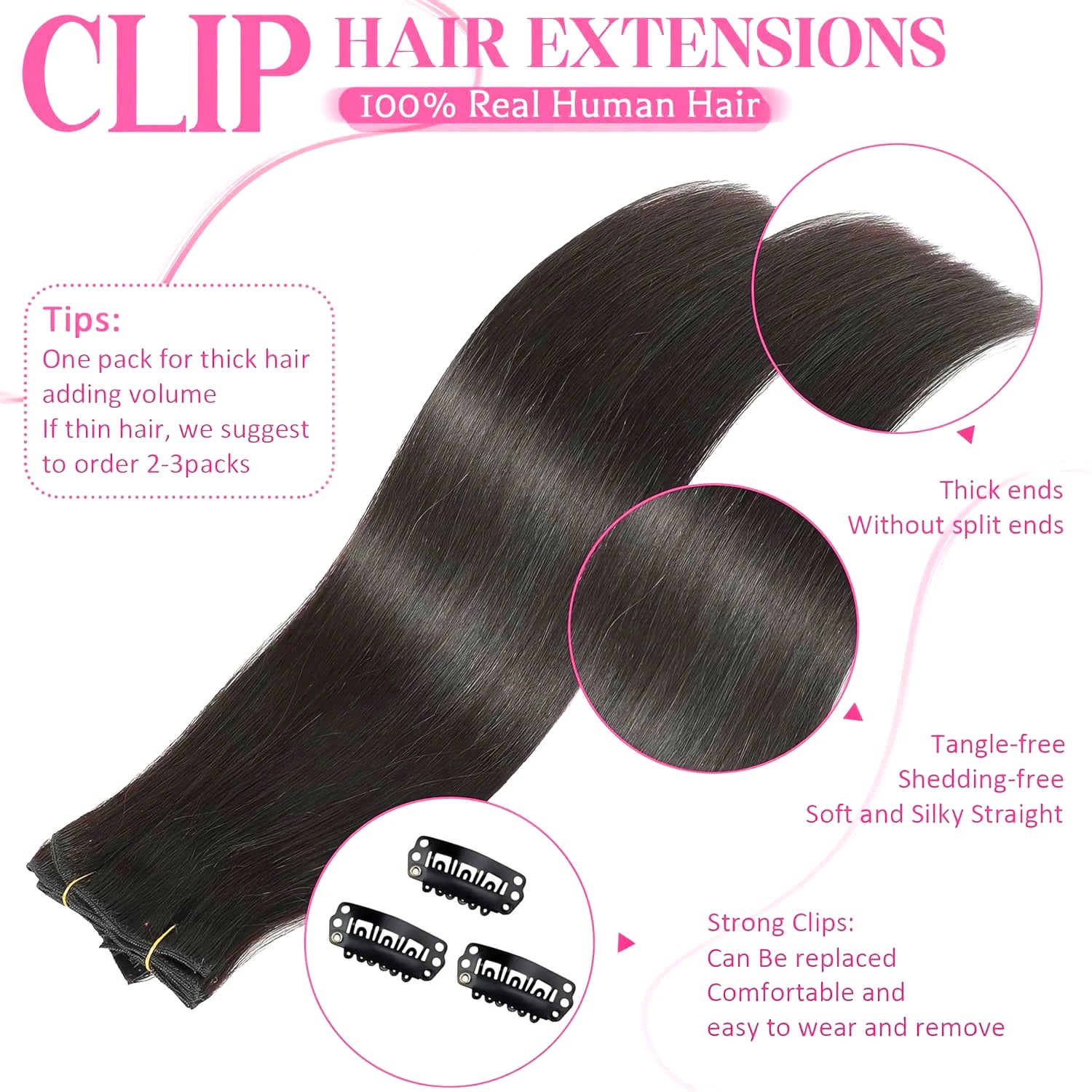Clip-in Echthaar Extensions Glatt 100% Remy Echthaar Clip-in Extensions Unsichtbare Nahtlose Clip-ins Haarverlängerung 8 Stück Natur