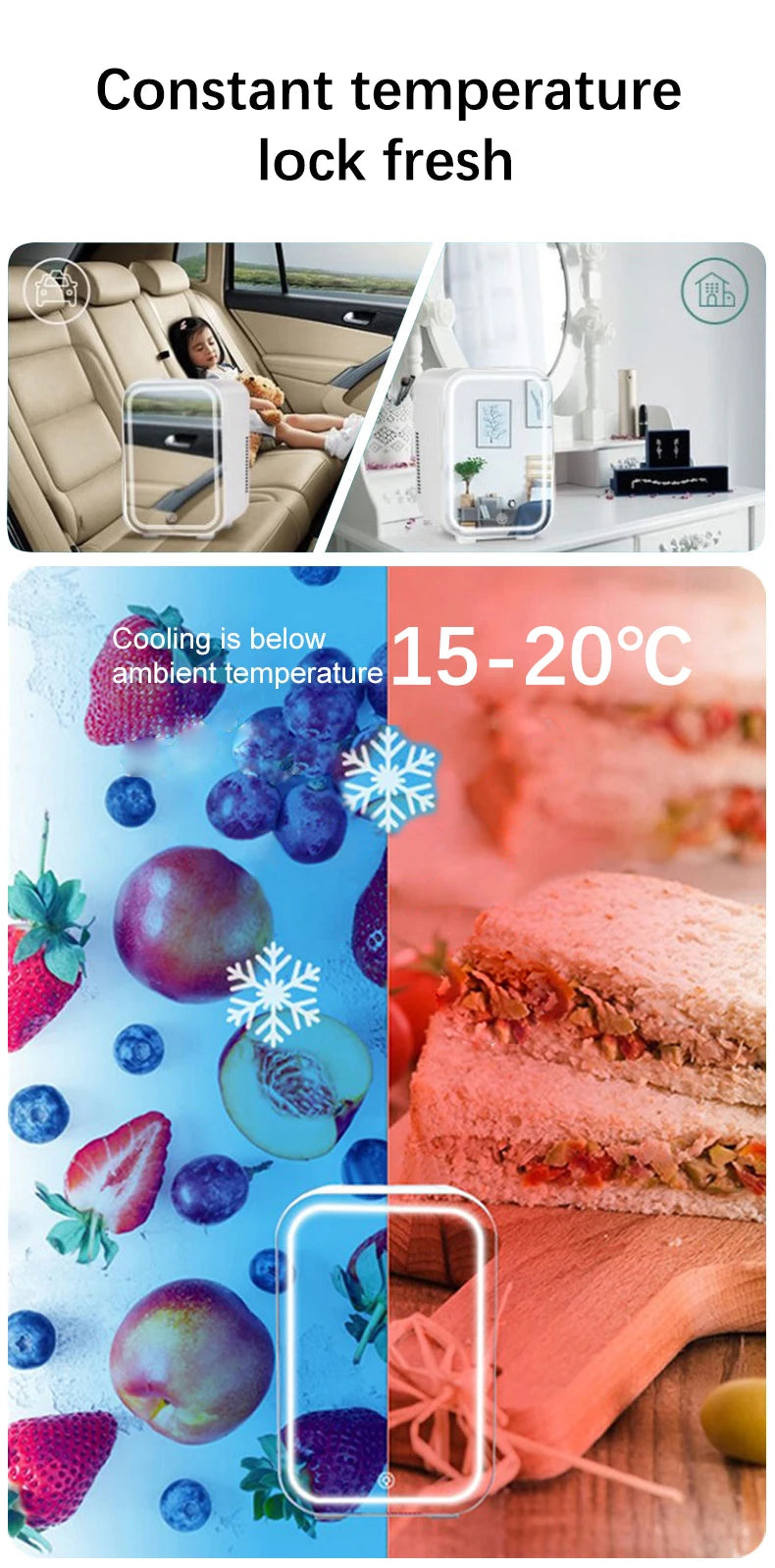 Mirror Car Refrigerator Home Small Fridge Mask For Makeup Cosmetics Home Refrigerator Cooling With LED Light Refrigerator For Makeup 4L/6L EU
