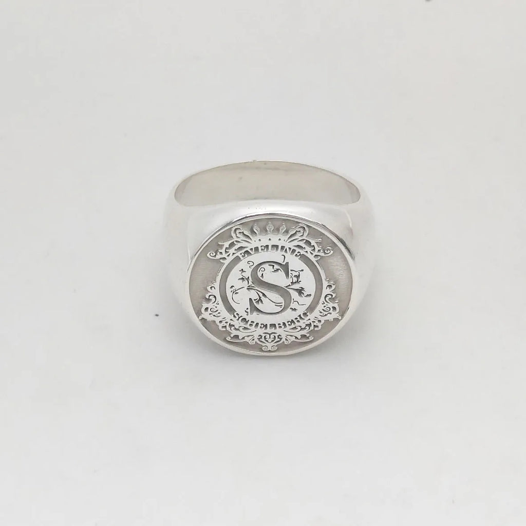 Personalisierter gravierter 17 mm runder Siegelring, gravierte Buchstaben, Logo-Ringe, modischer Kupfer-Schmuck für Herren