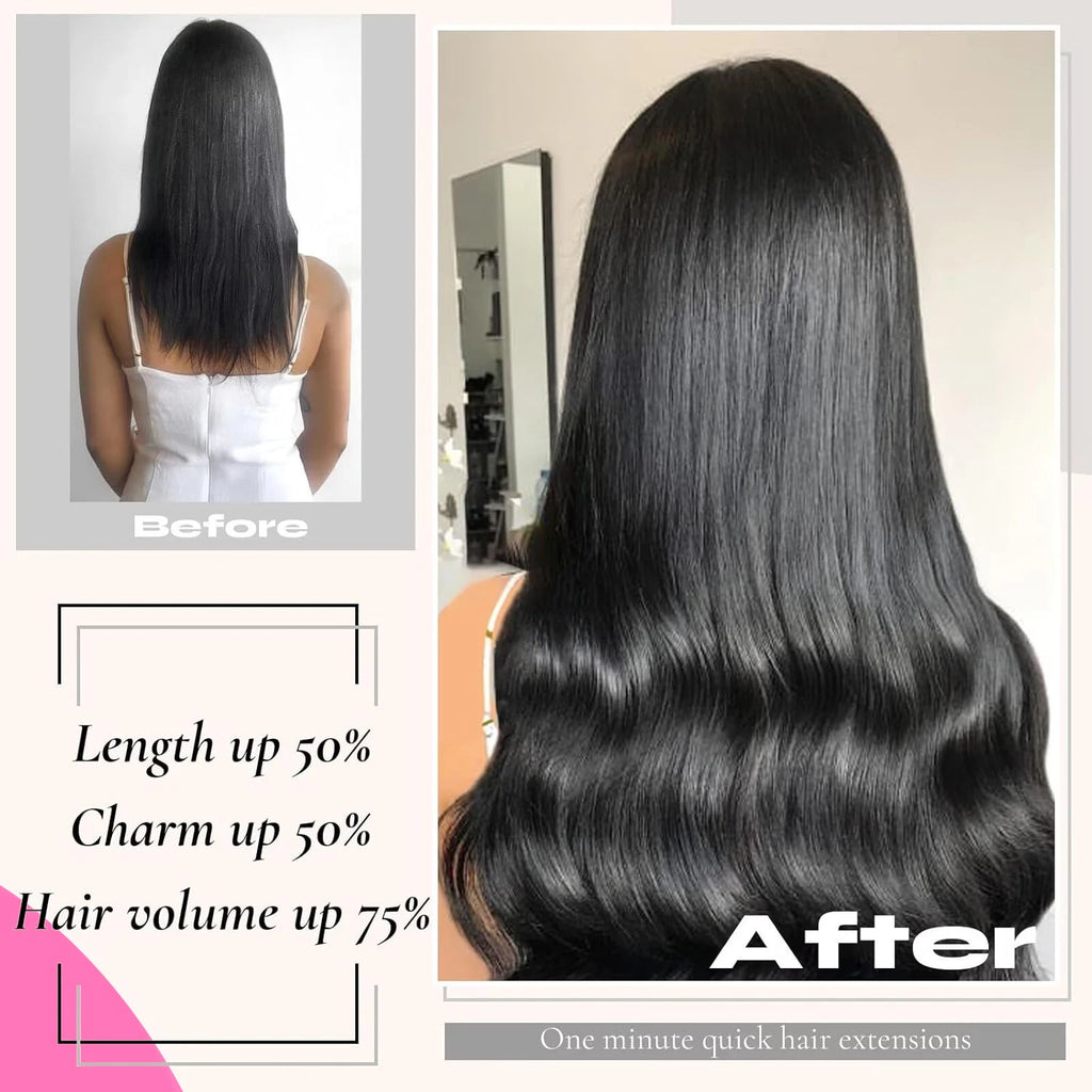 Clip-in Echthaar Extensions Glatt 100% Remy Echthaar Clip-in Extensions Unsichtbare Nahtlose Clip-ins Haarverlängerung 8 Stück Natur