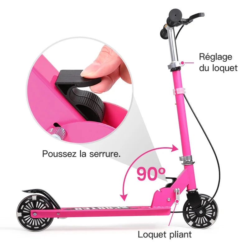 Kinder E-Scooter mit LED-Lichtern & leicht faltbarer Roller, Tri-Slider Speeder Push Scooter mit verstellbarem Lenker