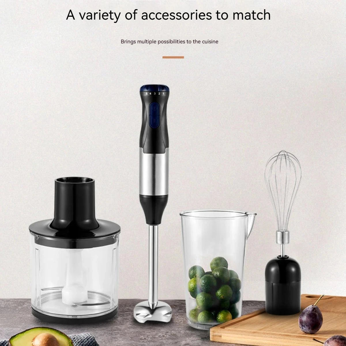 1000W Hochleistungs-4-in-1-Handmixer, Multifunktions-Edelstahlmixer, Gemüse- und Fleischhacker, Schneebesen und Eierschläger, Smoothie- und Milchshake-Set, Babynahrungszubereiter, Elektrischer Küchenmixer für Zuhause, All-in-One-Fleischwolf