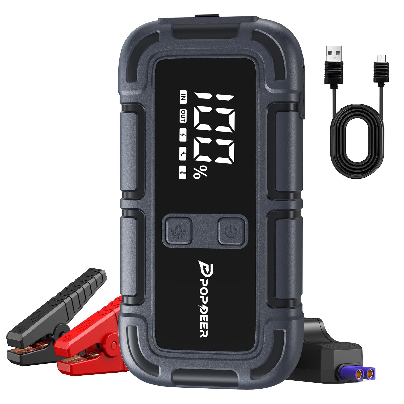 POPDEER PD-J06 4000A Starthilfe, 12V Auto Starthilfe mit LCD-Display Dual USB für 10.0L Benzin/8.0L Diesel LKW Wohnmobil Boot