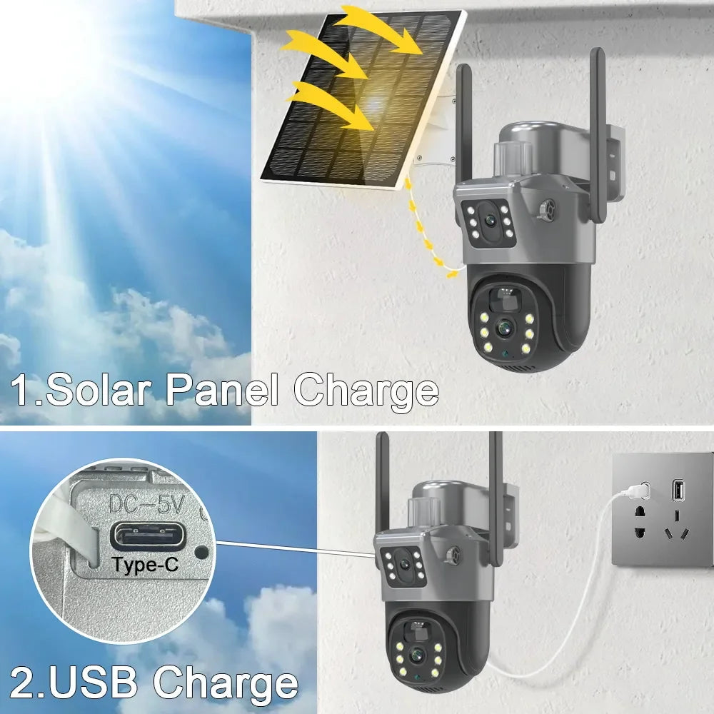 4K 8MP Dual-Objektiv PTZ Solarkamera Dual-Screen PIR Menschliche Verfolgung Outdoor WIFI Sicherheits-CTV Überwachungs-IP-Kamera