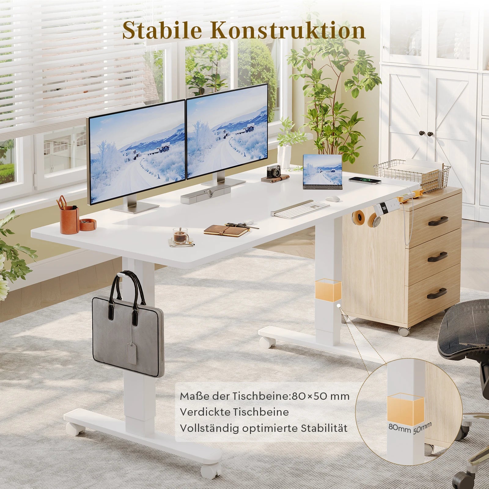 Devoko Elektrischer Schreibtisch, höhenverstellbar, 140x80 mit Rollen, Typ-C, Memory-Steuerung, Antikollision