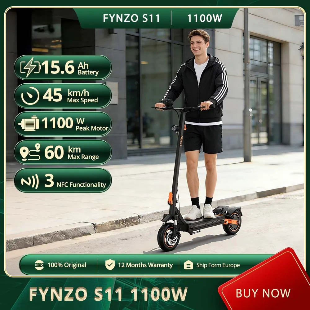 NFC Fynzo S11 Klapp-E-Scooter 1100W 15.6Ah 45km/h Höchstgeschwindigkeit Duale Federung 10" Tubeless Reifen 60km Reichweite Vorderradfederung Gabel Hauptbild