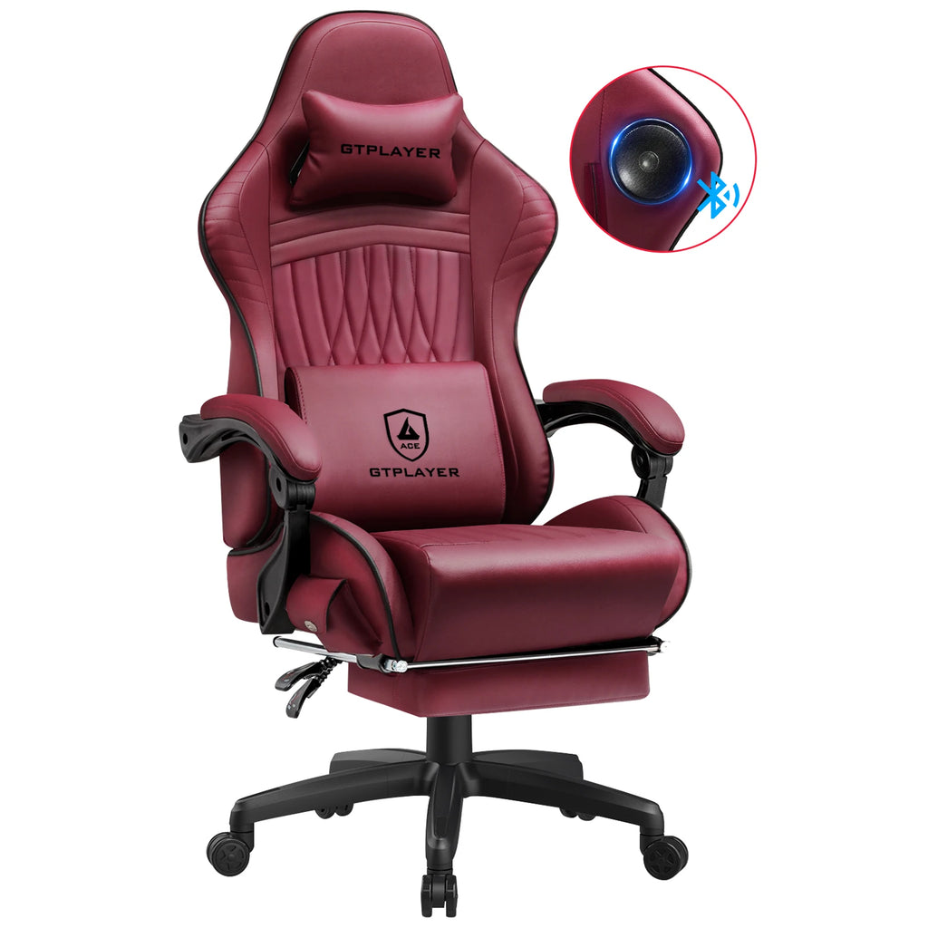 GTPLAYER Gaming Stuhl Ergonomischer Gaming-Sessel Bürostuhl PC Fußstütze Lautsprecher Musik Bürostuhl bis 150 kg