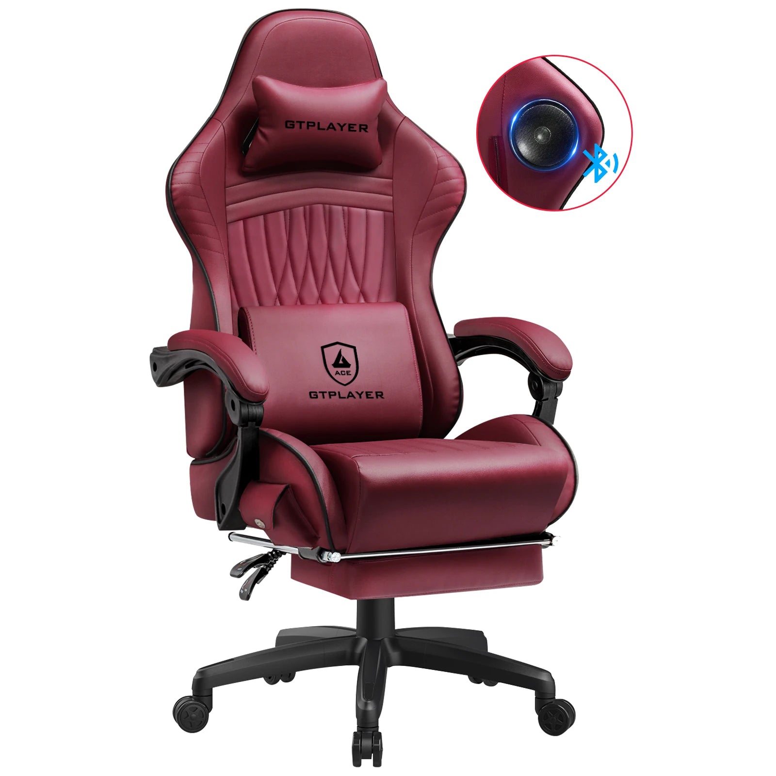 GTPLAYER Gaming Stuhl Ergonomischer Gaming-Sessel Bürostuhl PC Fußstütze Lautsprecher Musik Bürostuhl bis 150 kg