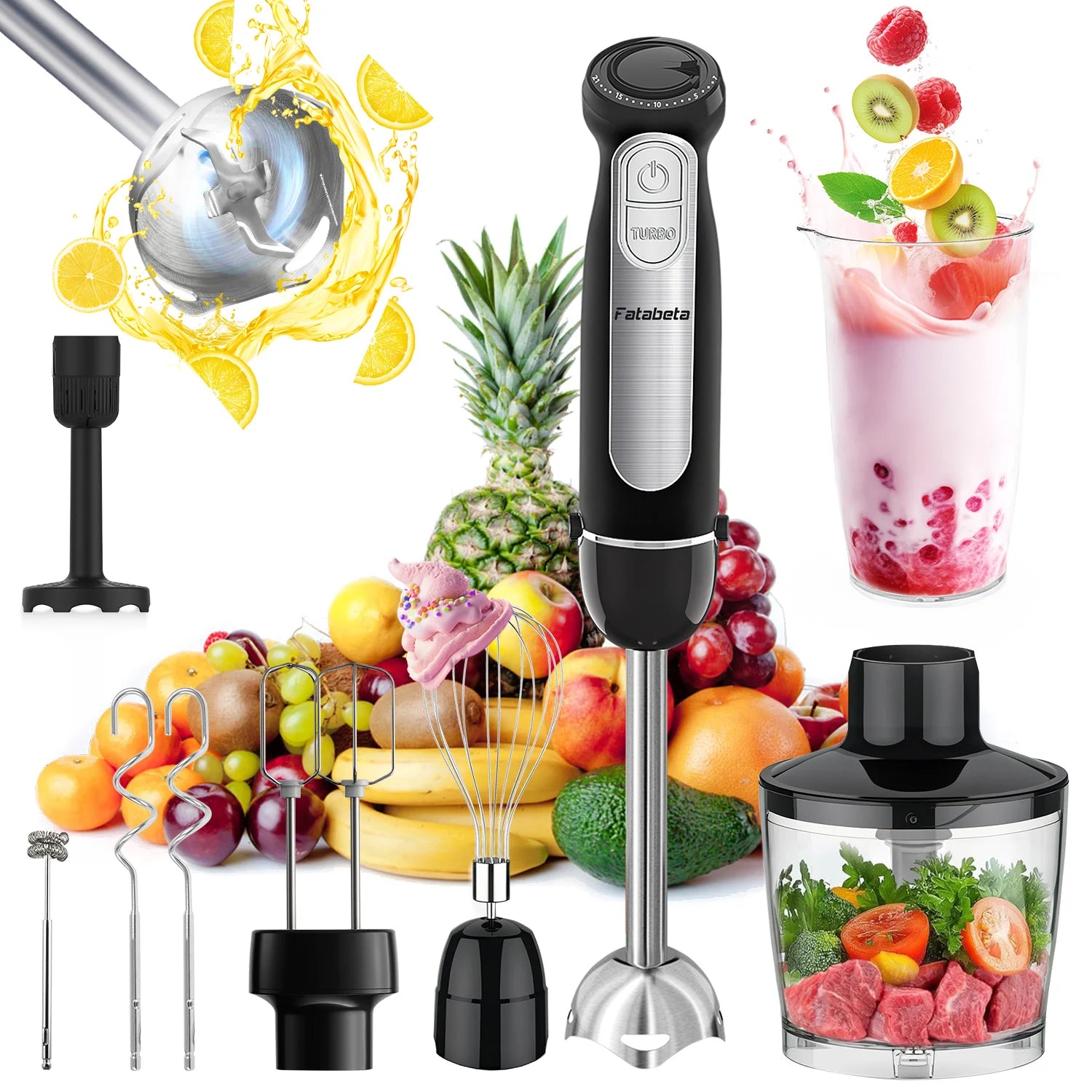 1500W 9-in-1 Stabmixer-Set, 21 Geschwindigkeiten & Turbo, inklusive Schneebesen, Zerkleinerer, Milchaufschäumer & Pürierstab zum Mixen und Pürieren Hauptbild