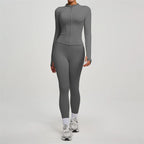 SVEIC Damen Zweiteiliger Trainingsanzug Yoga Set Langarmjacke High Waisted Leggings Atmungsaktive Sportkleidung Für Frauen