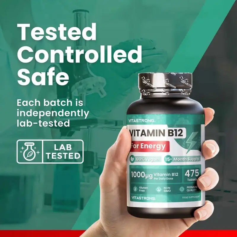 Vitamin B12 1000mcg Vegan, 475 Tabletten, 1 pro Tag (Vorrat für über 15 Monate) B12 Vitamin für Energie, Müdigkeit und Immunsystem, Vit B12 Hochwertiges Vitamin B 12 Cyanocobalamin ohne GVO
