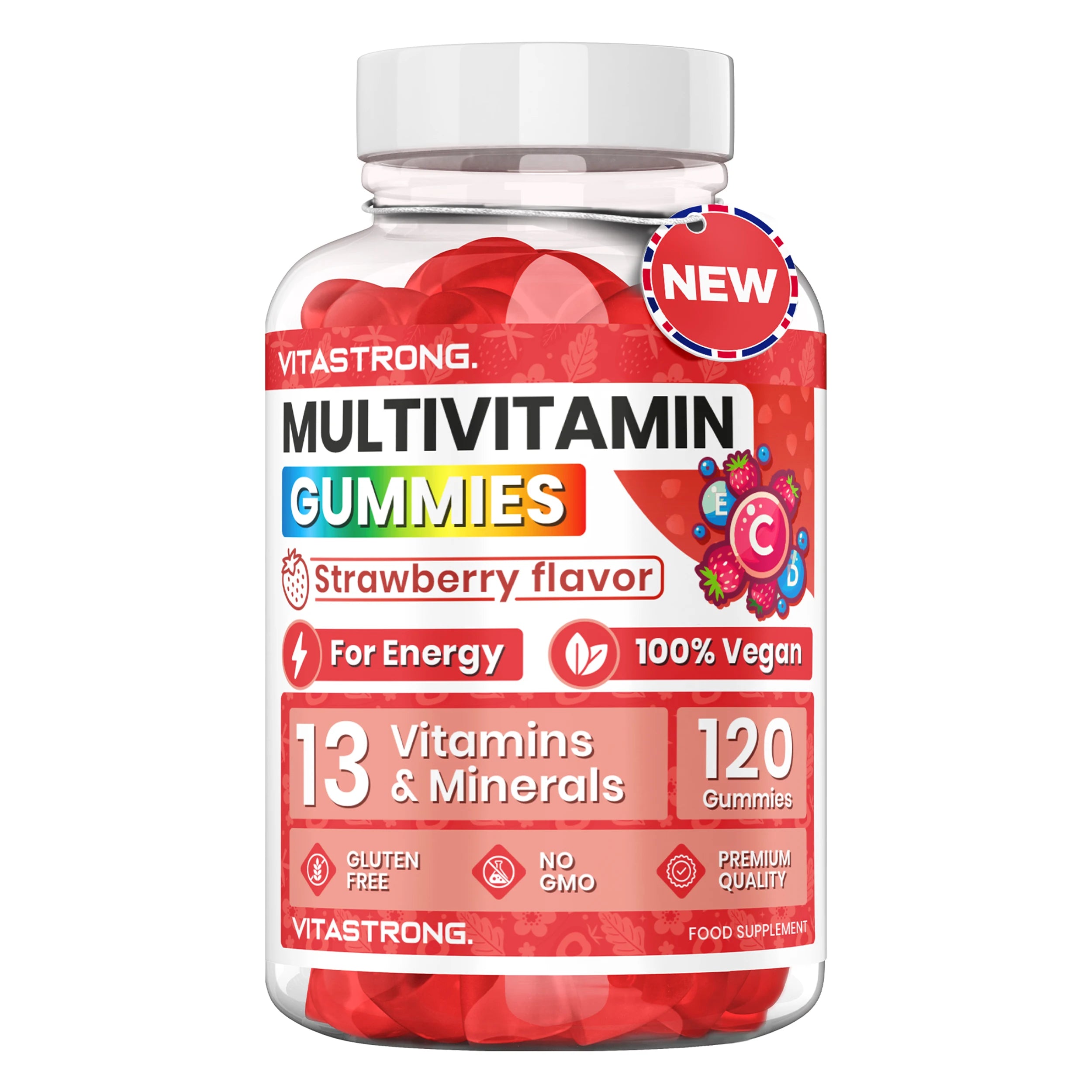 Full Multivitamin 120 Gummy Vitastrong, 13 Vitamins and Minerals, Sucrose-free, Complément Alimentaire Vegan for Adults, Multivitamin with Vitamins, Zinc, Iodine, Folate-For Men and Women
