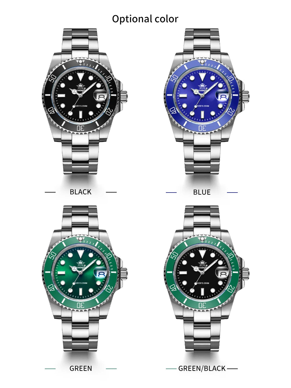 ADDIESDIVE Herren-Uhr klassisch mit Keramiklünette 200m wasserdicht Freizeit Quarz-Uhr BGW9 Blaue Leuchtzeiger Geschenk-Uhr MY-H3-2