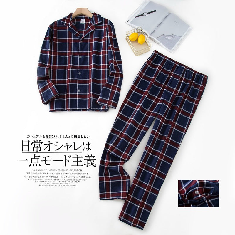 Herren-Hausanzüge Langärmelige Hosenanzüge für Herbst und Winter Pyjamas für Herren Flanell Kariertes Design Pyjamas für Herren