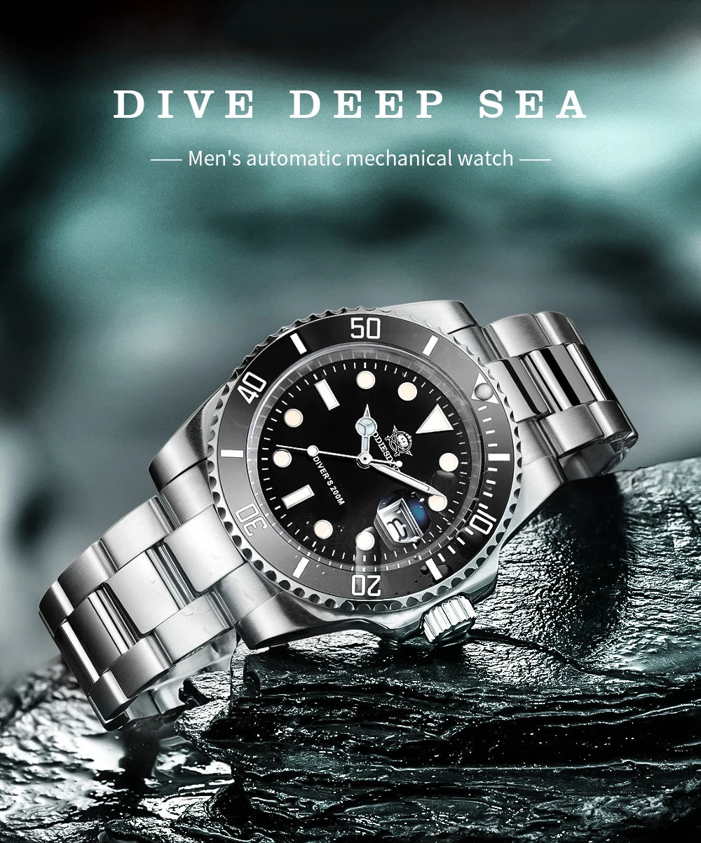ADDIESDIVE Herren-Uhr klassisch mit Keramiklünette 200m wasserdicht Freizeit Quarz-Uhr BGW9 Blaue Leuchtzeiger Geschenk-Uhr MY-H3-2