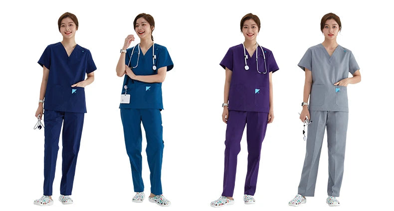 V-Ausschnitt Medizinische Uniform Sets für Damen Dreieckiger Ring Melange Schmale Stilloutfits Zahnärztliche Krankenhaus Arbeitsanzüge 202