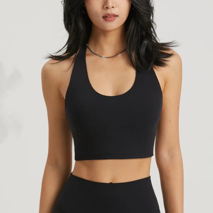 Benutzerdefiniertes Logo vorne/hinten, leichter, rückenfreier Fitness-Trainings-Halter-BH, Workout-Yoga-Activewear Sport-BH für Frauen Zweitbild