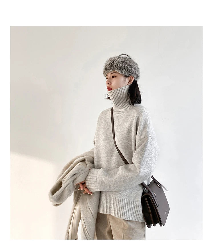 CHIC VEN Koreanischer Damen Pullover Lockerer Rollkragenpullover Warme Einfarbige Pullover Strickwaren Basic Female Tops Herbst Winter 2022
