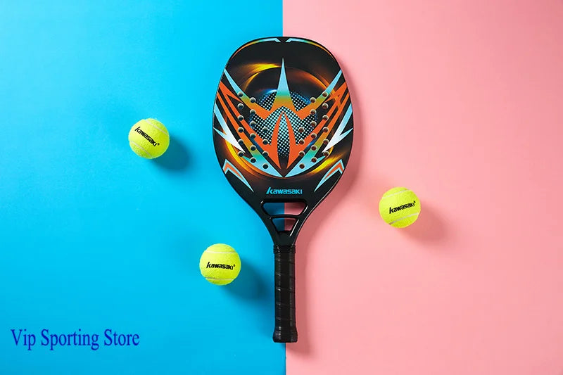 Kawasaki Padel Tennis Schläger aus Carbonfaser mit weichem EVA-Kern, inklusive Padel-Tasche und Hülle, Power Beach Tennis Padel