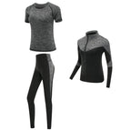 Schnell trocknende Damen Sportbekleidung Yoga-Set Fitnessstudio Yoga-Kleidung Anzugsets Mantel+BH+T-Shirt+Leggings 2019 Workout Laufen Training